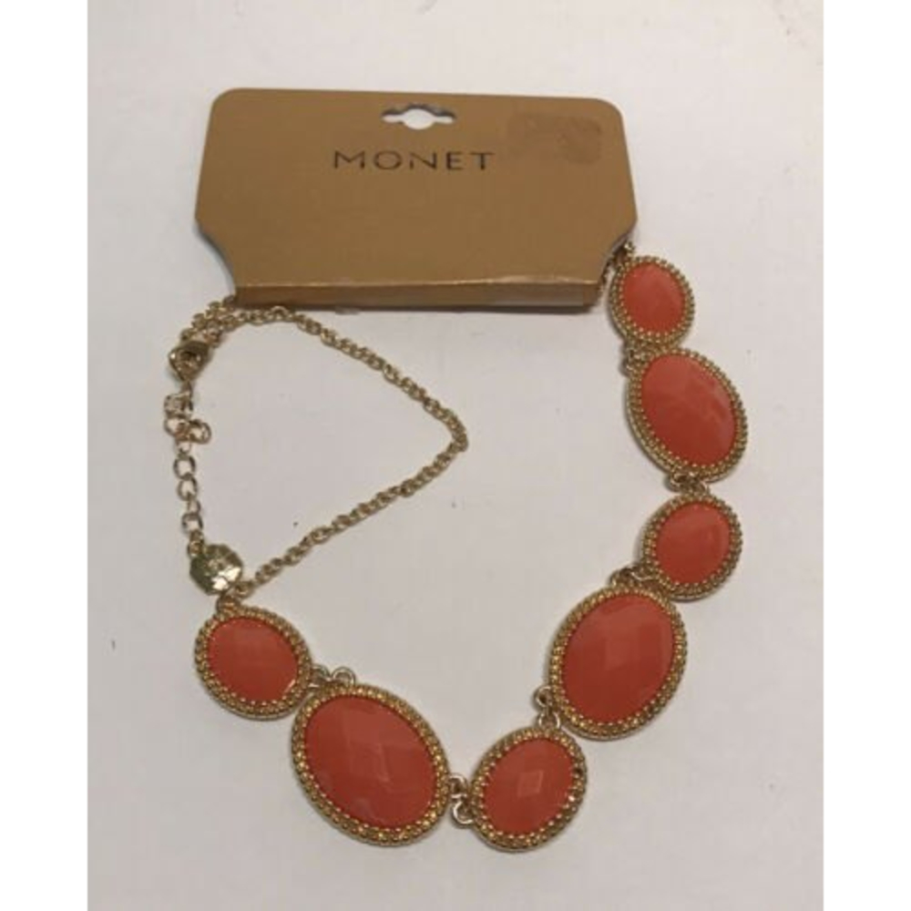 Monet Curb Collar Orange/Salmon Color 17” Necklace